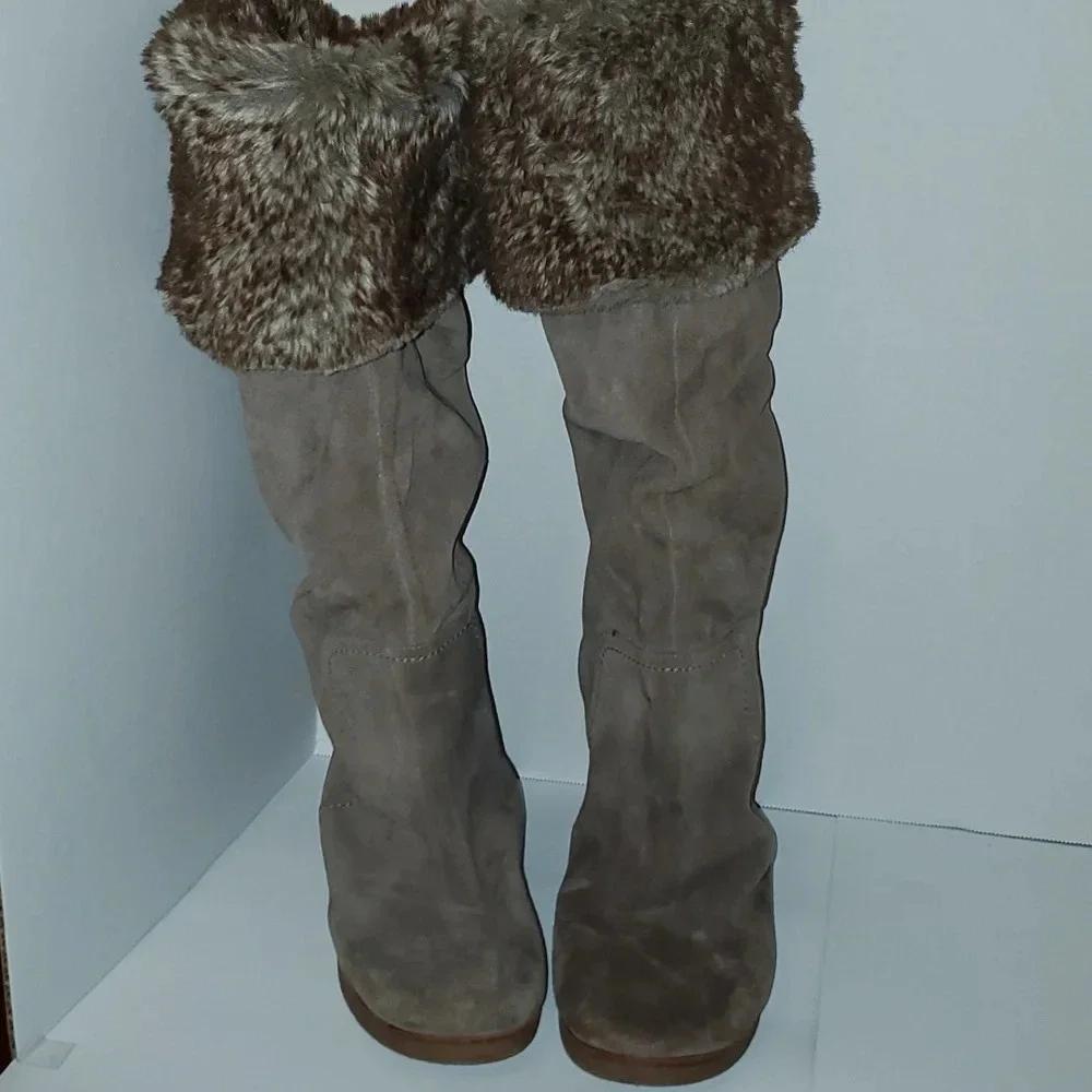 Sam Edelman Fur Fold Versatile High Knee Suede Boot Size 9